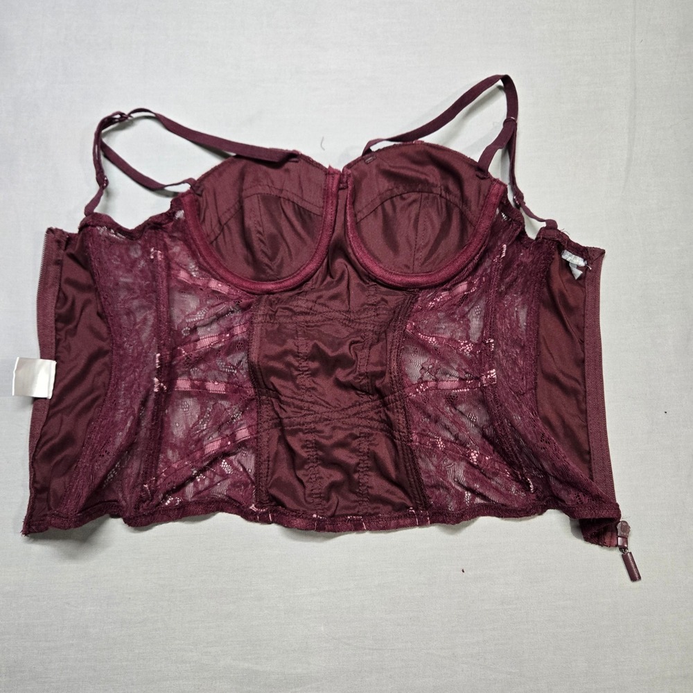 Y2K Charlotte Russe Corset Top XS Burgundy Lace Bustier Vamp Goth Grunge - Picture 5 of 6